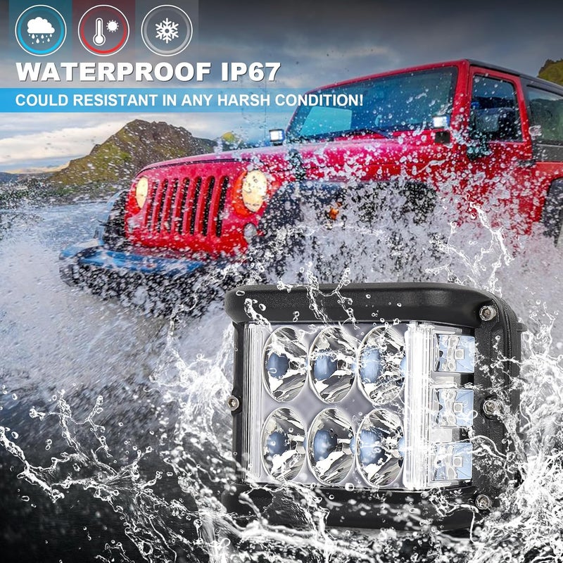 POVTOR Blue Dual Side Shooter LED Pod Lights, 4 inch LED Light Pods with DRL Solid&Strobe Off Road LED Driving Cube Lights for Tractor Plow Truck ATV UTV SUV 4x4 Boat Motorcycle - Image 5